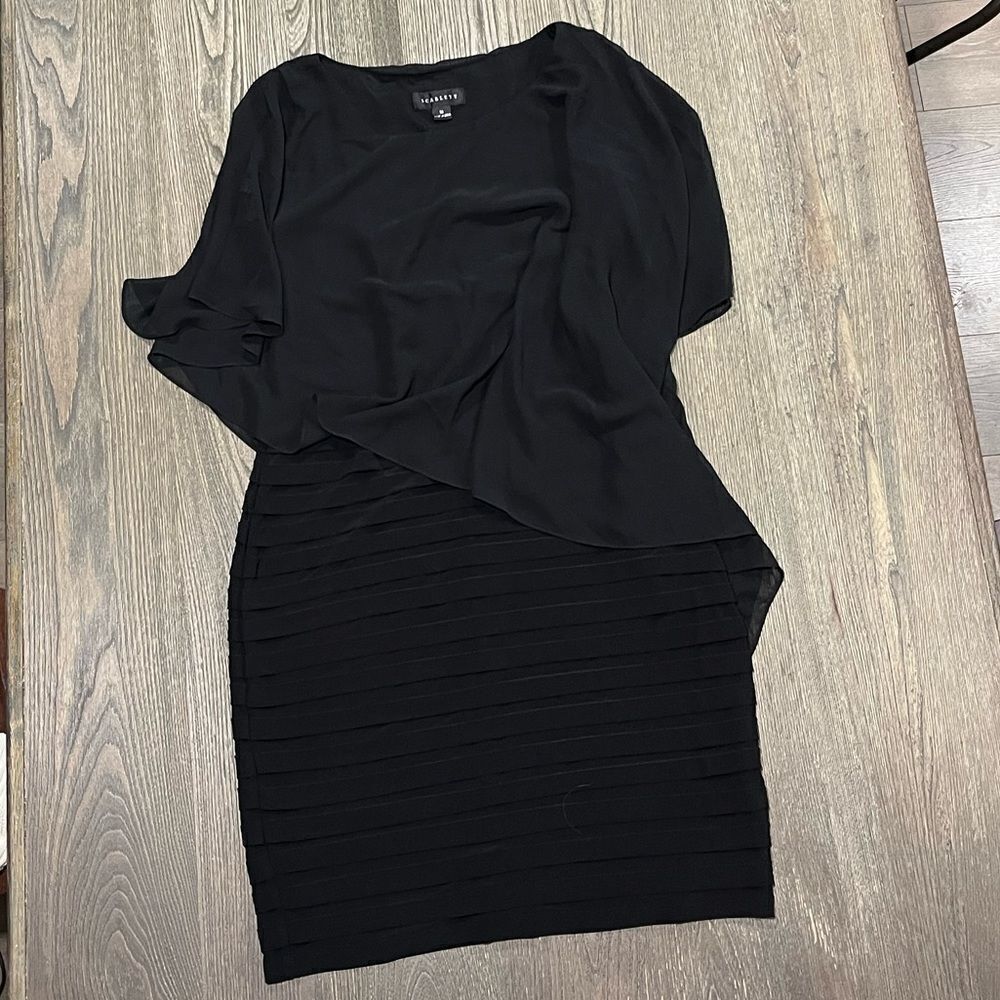 Scarlett Women Bodycon Dress Chiffon Over Layer Pleated Tiered Black SZ 12